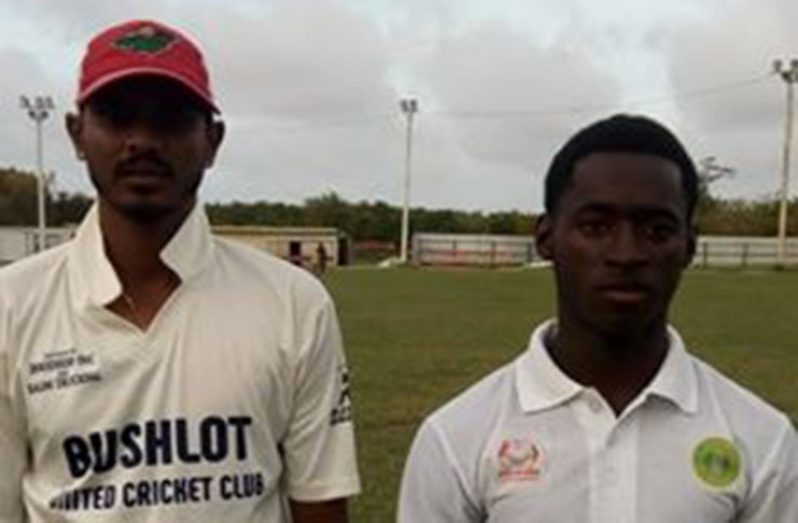: Krishndat Ramoo (left) and Shamal Angel scored centuries before Ramoo returned with the ball to take 11 wickets (5-52 and 6-36).