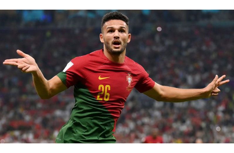 Goncalo Ramos celebrates after opening the scoring for Portugal against Switzerland (Photo: Skysports)