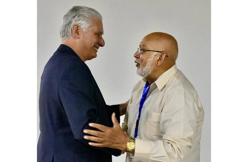 H.E. Donald Ramotar (right) is seen with Cuban President, Miguel Diaz-Canel