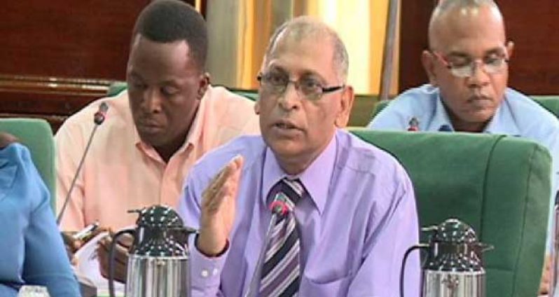 Agriculture Minister Dr. Leslie Ramsammy addressing the concerns of the Parliamentary Sectoral Committee on Natural Resources and the Environment on Monday