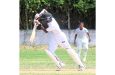 Man-of-the-Match Shahid Ramzan drives for four to finish unbeaten on 46 as Select X1 beat West Demerara by three wickets at TSC yesterday