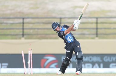 Wayne Madsen of Rangpur Riders is bowled by Corey Anderson of Victoria during the ExxonMobil Guyana Global Super League T20 match between Rangpur Riders and Victoria at Providence Stadium on December 01, 2024 in Georgetown, Guyana. (Photo by Ashley Allen - GSLT20/Global Super League via Getty Images)