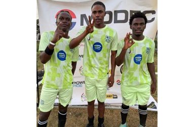 Upper Corentyne Industrial Training Institute goal scorers Rarvon Simon, Joshaun Marshall and Solomon Lowenfield