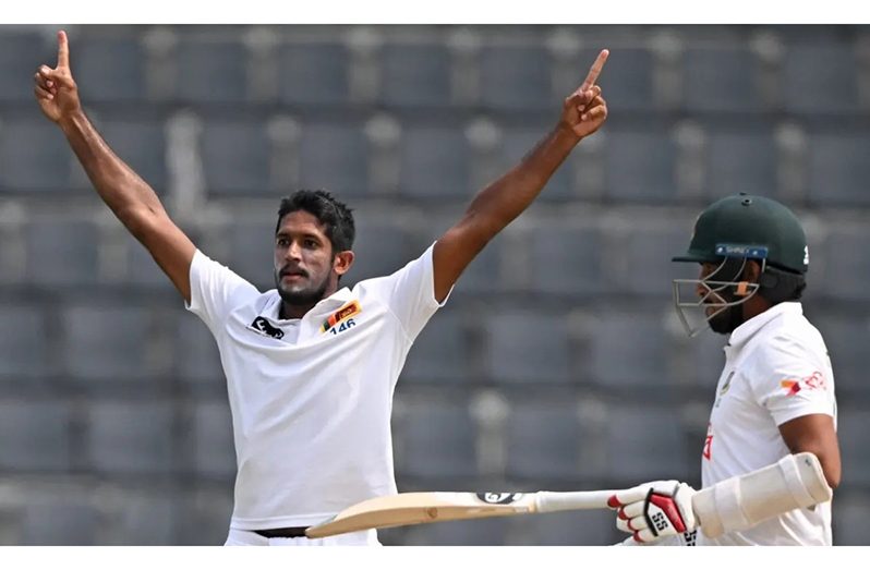 Kasun Rajitha picked up his second five-wicket haul and finished with eight in the Test • (AFP/Getty Images)