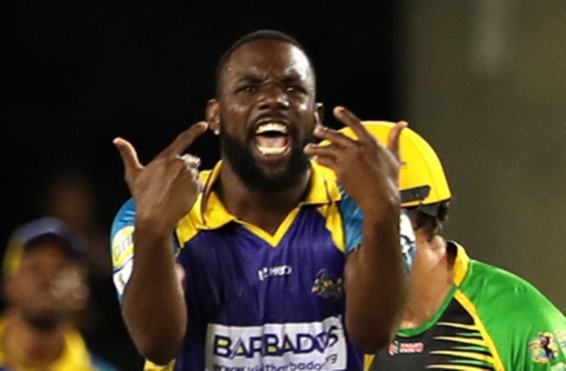 All-rounder Raymon Reifer exclaims during a tense final over against Jamaica Tallawahs, Wednesday night. (Photo courtesy CPL T20)