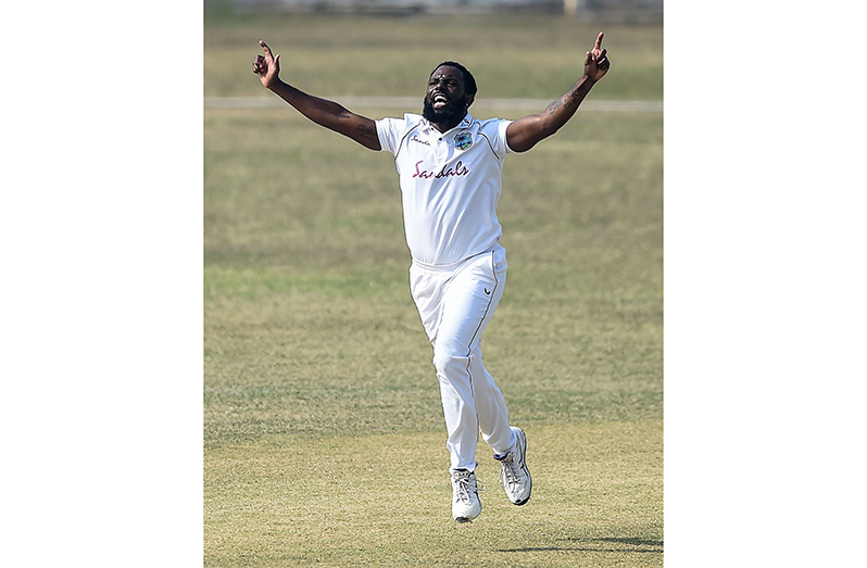 Raymon Reifer celebrates after taking a wicket, BCB XI vs West Indians, tour match, 3rd day, Chattogram, January 31, 2021