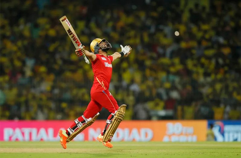 Sikandar Raza celebrates after taking Kings to a tense win•BCCI