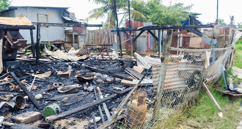 The remains of the De Willem Village, area ‘G’ Squatting Area, West Coast Demerara home, where Satesh Jagmohan lost his life