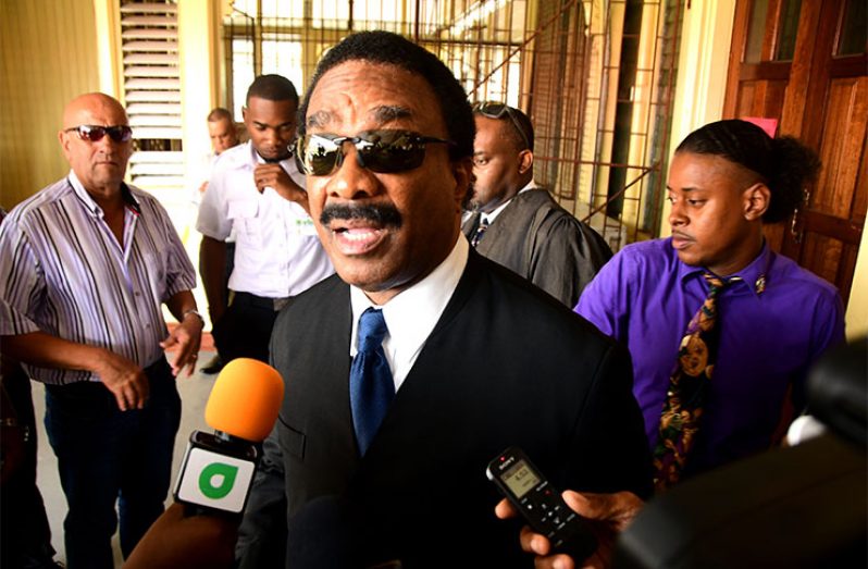 Attorney General and Minister of Legal Affairs Basil Williams reacting to the judgment of the High Court on House-to-House Registration (Photos by Adrian Narine)
