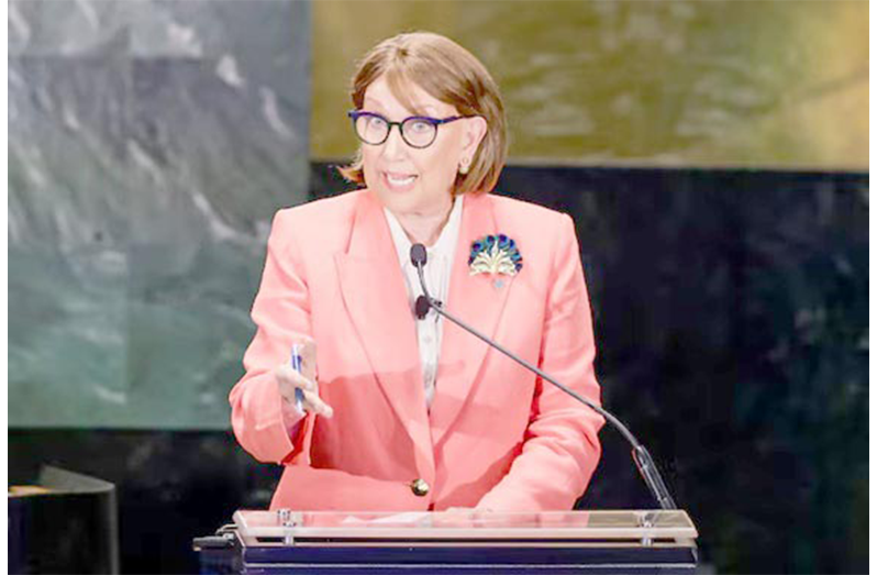 Candidate for the position of United Nations secretary-general, Rebeca Grynspan Mayufis, speaks during the "UN Town Hall: The Next Secretary-General" event at United Nations headquarters in New York City, U.S., July 23, 2026. REUTERS/Eduardo Munoz