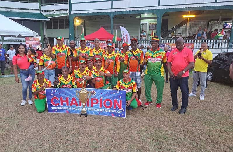 Flashback: The victorious Regal Legends players pose with their winnings at the recent One Guyana Unification tournament