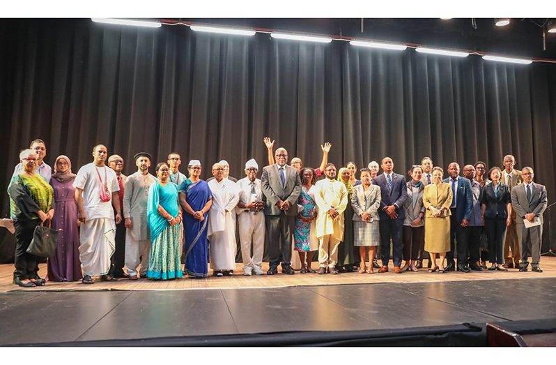 Prime Minister Brigadier (Ret’d) Mark Phillips, centre, and religious leaders at the launch of the United Nations Interfaith Harmony Week 2023 at the National Cultural Centre on Wednesday