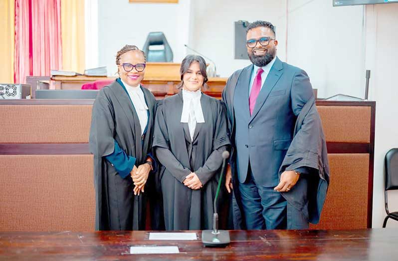 Rennata Nickram (centre) flanked by Justice Fidela Corbin-Lincoln and Attorney-at-Law Sase Gunraj of Gunraj & Co