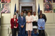 Commonwealth Secretary-General, the Rt Hon Patricia Scotland KC, with Commonwealth youth leaders at the launch of the 2023 Global Youth Development Index Report