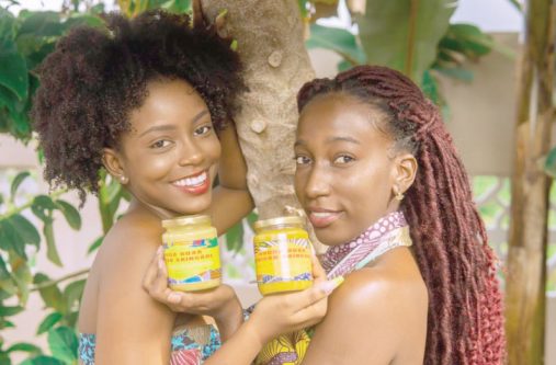 Two models showcasing the effect of the skincare line on melanin skin