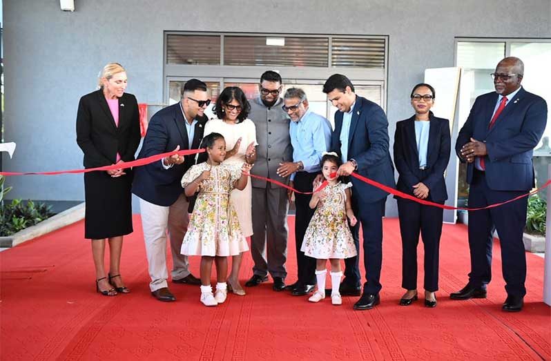 President, Dr Mohamed Irfaan Ali commissioned the US$20 million hotel on Wednesday while witnessing the formal ribbon-cutting ceremony flanked by other officials (Delano Williams photo)