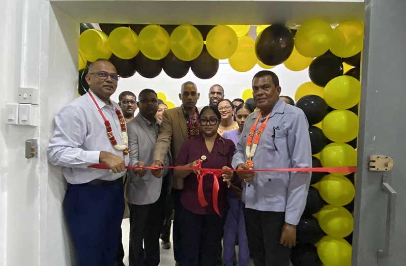 The cutting of the ribbon was done by Minister of Health, Dr Frank Anthony, assisted by Minister within the Ministry of Public Works, Madanlall Ramraj and staff members at Charity