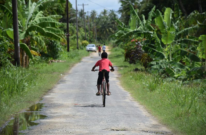 A young resident of Wakenaam rides his bicycle down one of the roads on the island