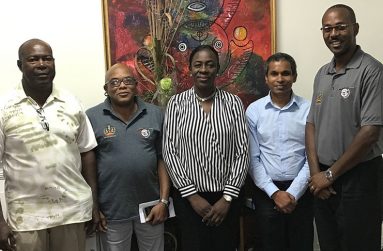L-R committee member,Lennox Braithwaite;treasurer Lt. Col (ret’d),Terrence Stuart; Minister Nicolette Henry;Asst. Secretary Treasurer,Hemant Narine and Hon. Secretary,Ryan Sampson.