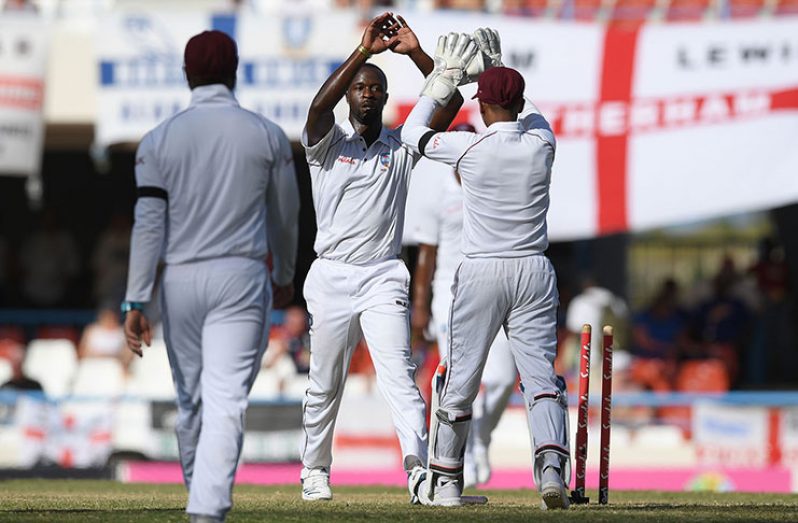 Kemar Roach rounded up the lower order to finish with a four-wicket haul, leaving West Indies 14 to win. (Getty Images)