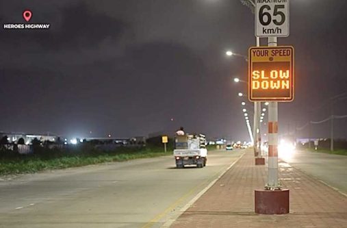 One of the new radar speed signs erected along the Heroes Highway on the East Bank of Demerara