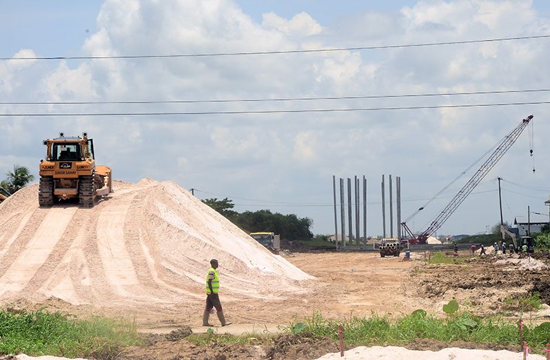 Contractors moving apace on the Mandela-Eccles four-lane highway (Adrian Narine Photo)