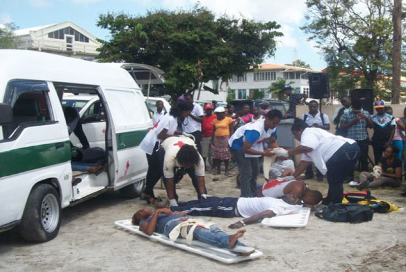 A simulation of a road accident done by road safety stakeholders
