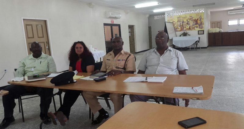 At Friday’s ‘presser’ are, from left: Chairman of the West Coast Demerara Road Safety Association, Owen Trotz; GNRSC Coordinator, Ramona Doorgen; Traffic Chief, Dion Moore; and GNRSC Chairman, David Pompey