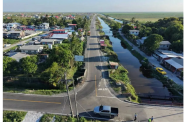 An aerial view of the upgraded roadway between Leonora and Stewartville
