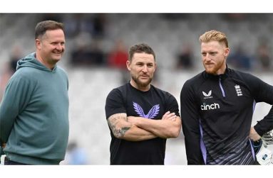 Rob Key (left), England head coach Brendon McCullum and captain Ben Stokes will lead England to Australia