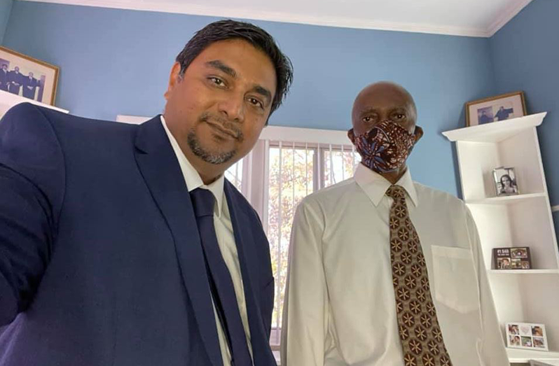Donald Rodney and his attorney, Sajeev Datadin, after the ruling of the Court of Appeal on Tuesday (Photo taken from Sajeev Datadin’s Facebook account)