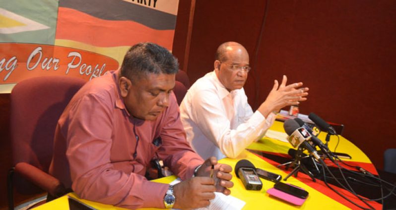 From left, PPP’s Executive Secretary Zulfikar Mustapha, and the party’s General Secretary Clement Rohee