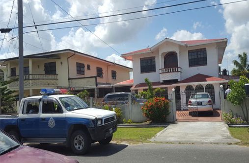Police at the house of former Home Affairs Minister, Clement Rohee following reports of a robbery. [Ariana Gordon photo]