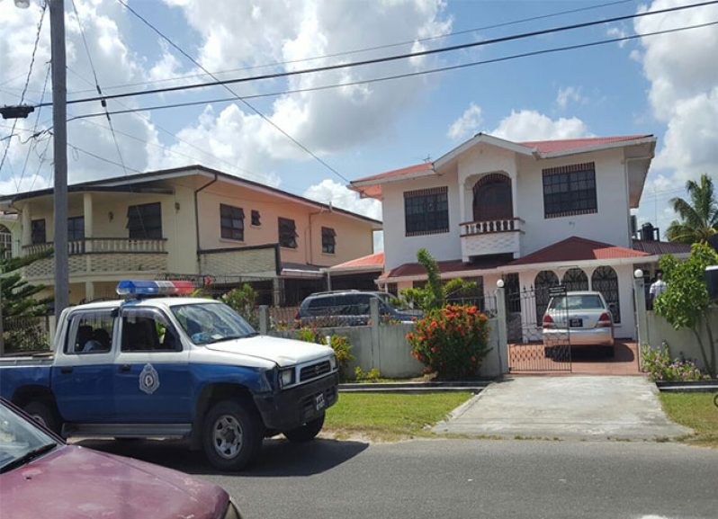 Police at the house of former Home Affairs Minister, Clement Rohee following reports of a robbery. [Ariana Gordon photo]