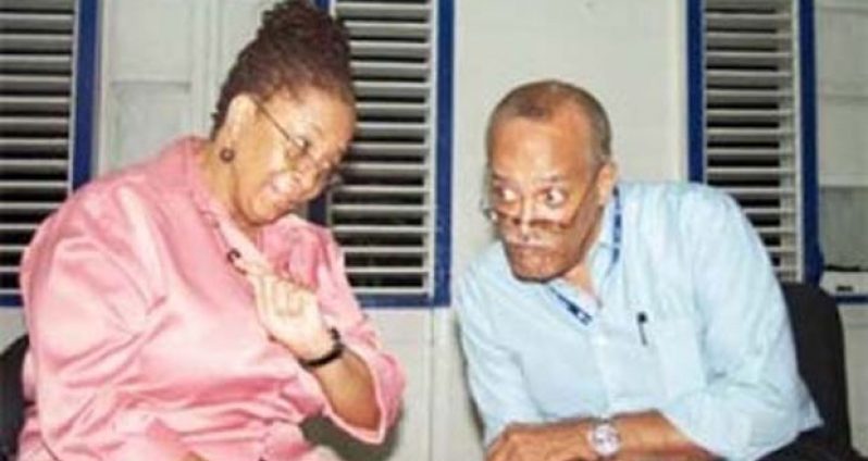 Ron Robinson and Margaret Lawrence in rehearsal for one of the Link Show episodes.