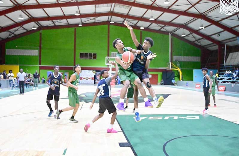 St. Rose’s High School in action against Berbice High School