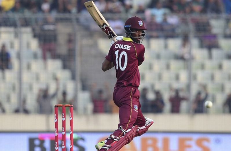 Man-of-the-Match Roston Chase cuts one away in his innings of 94.( AFP photo)