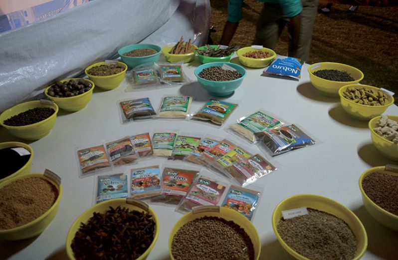 Some of the 43 newly packaged spices produced by Roy’s Extra Spices on exhibition at the Fair