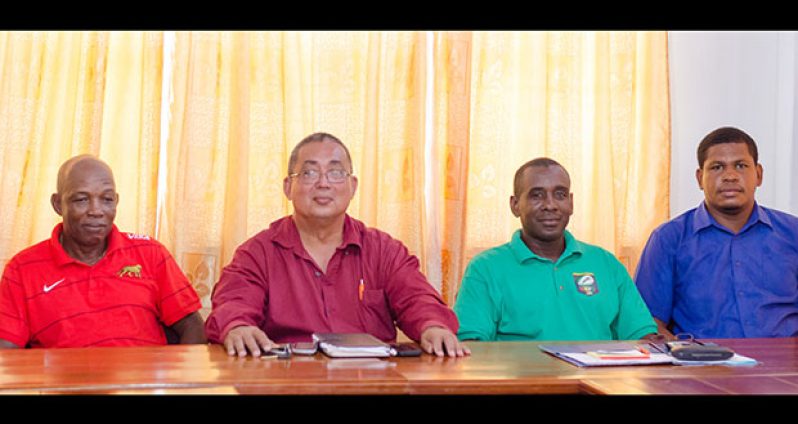 From L-R National Rugby Coach Lawrence Adonis, GRFU President Peter Green, Manager Robbie Roberts and PRO Daniel Anderson