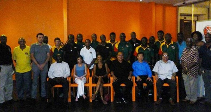 Guyana’s National 7’s Rugby Team, along with sponsors and executives of the GRFU at the reception hosted at the Guyana Pegasus