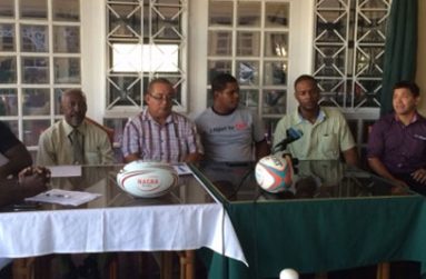 Representatives of the GRFU, clubs and sponsors at the launching of the GRFU 7’s League yesterday at the Wind Jammer Hotel.