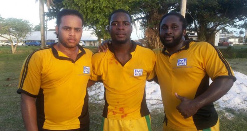 Yamaha Caribs’ destructive trio! (L-R) Alain Crawford, Akeem Fraser (Captain) and Theodore Henry.