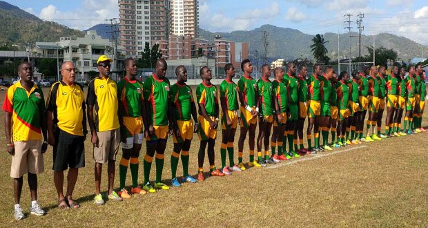 Guyana’s National rugby team before kick-off against Trinidad