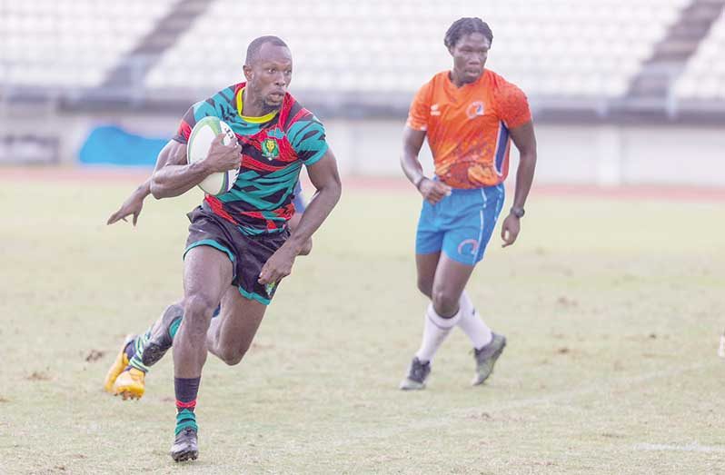 Green Machine Winger Lionel Holder going for a touch down at 2024 Ran’s 7’s against Barbados