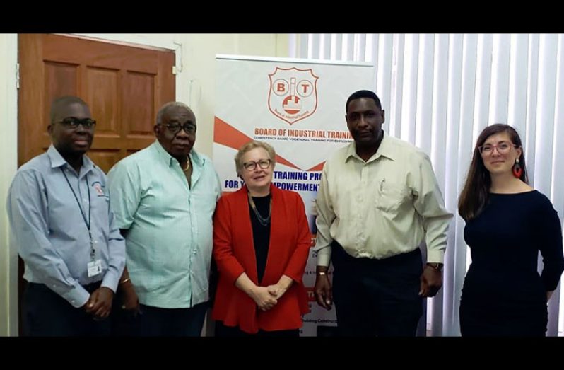 (From Left) Richard Maughn, CEO/Secretary (ag), BIT; Clinton Williams, Chairman BIT; Floyd Scott, Director, Council for Technical and Vocational Education and Training; and Milica Njegovan, Senior Program Officer, Colleges and Institutions Canada
