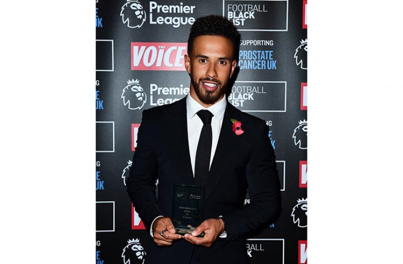 Guyana’s Samuel Cox receives his Ugo Ehiogu ‘Ones to Watch’ Award at the Annual 'The Football Black List'.