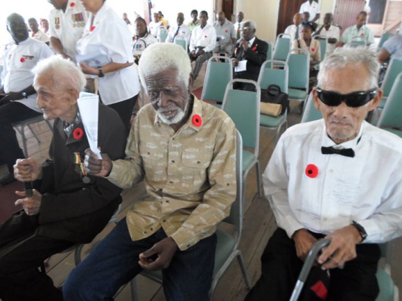 Oldest servicemen (From left): Cecil Cunha, 99; Joseph Rodney, 88; Edgar Mittleholzer, 89