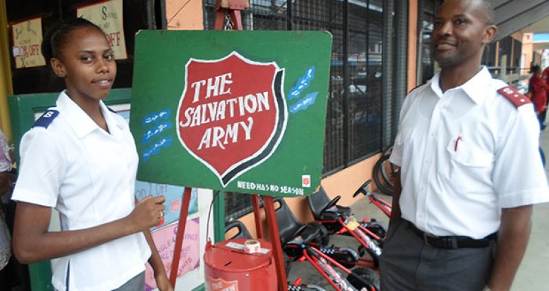 Salvation Army ranks as they make their appeal for donations towards the Christmas kettles