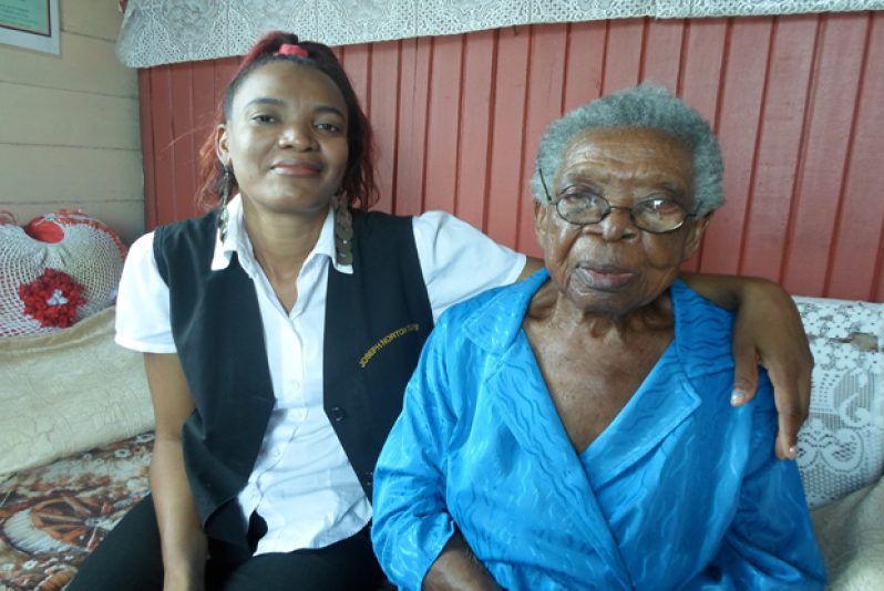 Mrs. Kathleen Headley nee’ Norton, 99 also called ‘Nen’ and her part-time caregiver Carishma Franklin