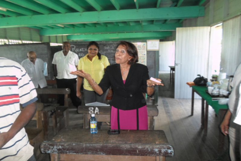 ‘Happy Birthday!’:  First Lady Deolatchmee Ramotar was caught unawares with expressions of “Happy Birthday to You!” during her visit to Black Bush Polder on Saturday last